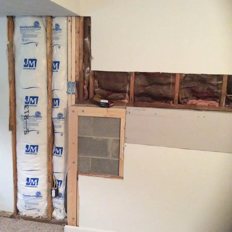 Wall insulation replacement during Basement Flood Cleanup in Mattapoisett